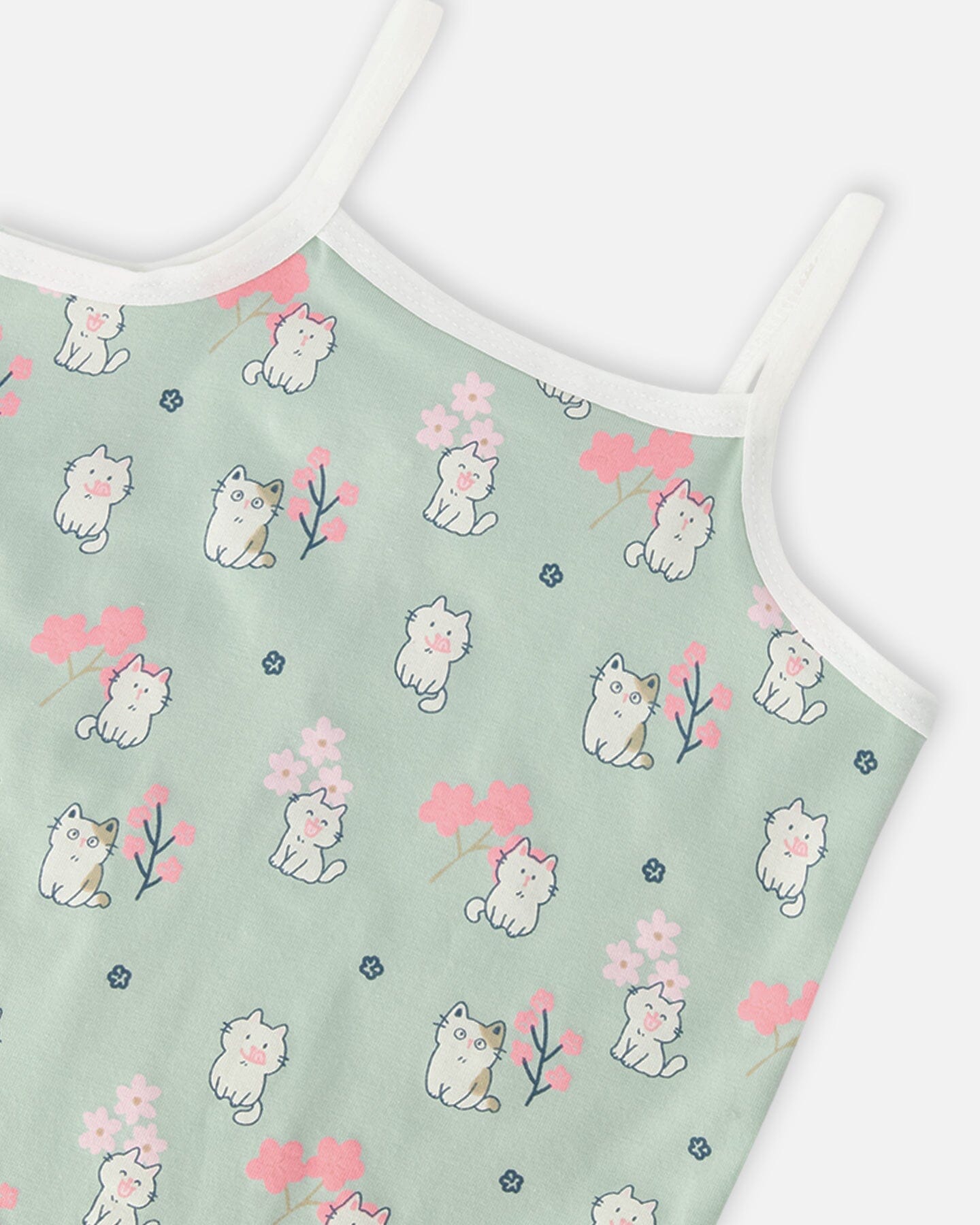 Organic Cotton Tank Underwear Green Kitten Print - H30PG70_3H093