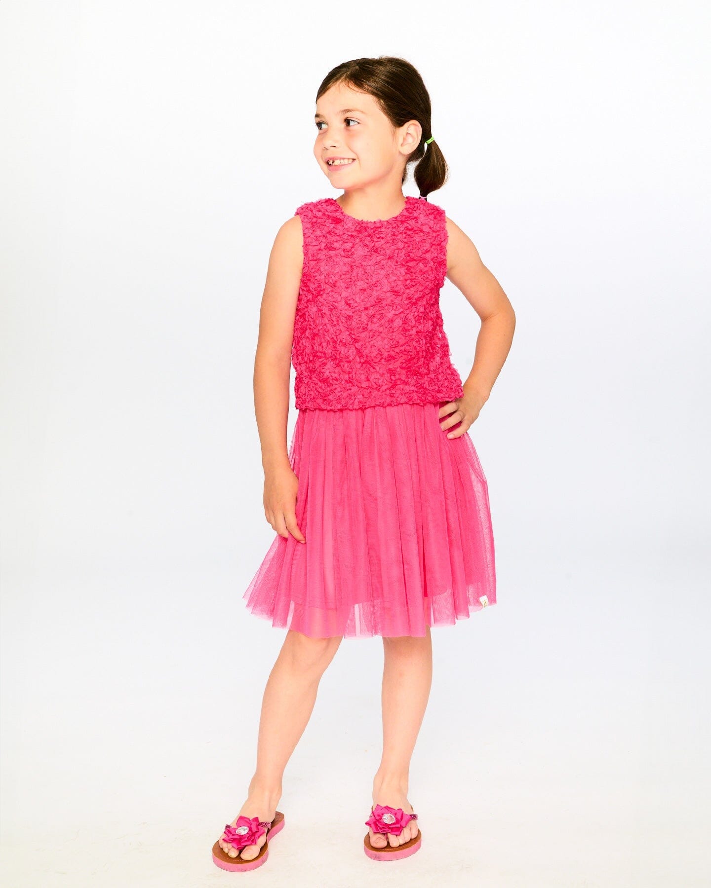 Sleeveless Textured Rosette Dress Pink - H30Q40_06002