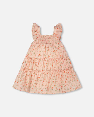 Multi-Tiered Dress With Smocking Pink Printed Flowers - H30Q85_3H192