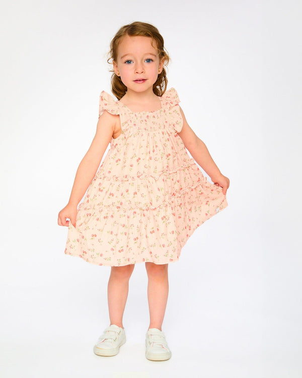 Multi-Tiered Dress With Smocking Pink Printed Flowers - H30Q85_3H192