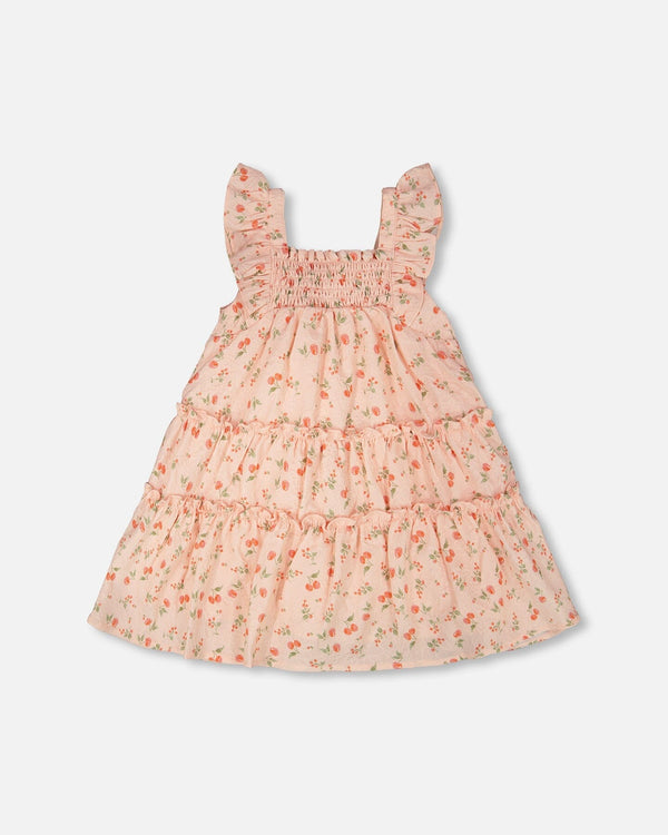 Multi-Tiered Dress With Smocking Pink Printed Flowers - H30Q85_3H192