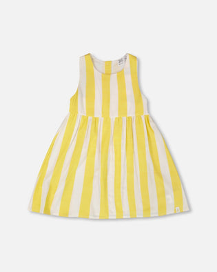 Sleeveless Dress White And Yellow Stripes - H30Q88_3H195