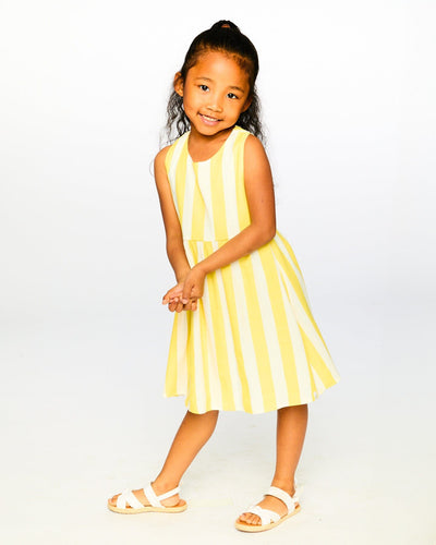 Sleeveless Dress White And Yellow Stripes - H30Q88_3H195