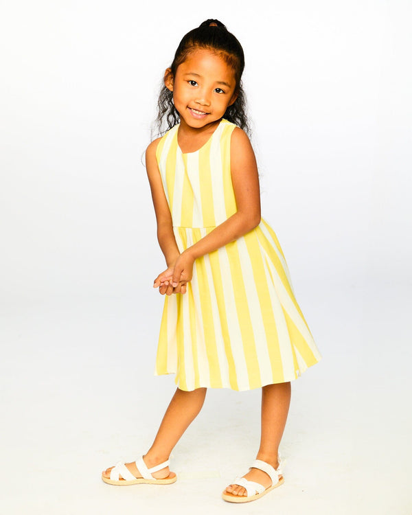 Sleeveless Dress White And Yellow Stripes - H30Q88_3H195