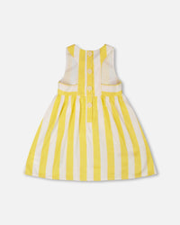 Sleeveless Dress White And Yellow Stripes - H30Q88_3H195