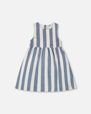 Sleeveless Dress White And Blue Stripes - H30Q88_3H196