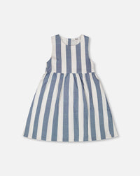 Sleeveless Dress White And Blue Stripes - H30Q88_3H196