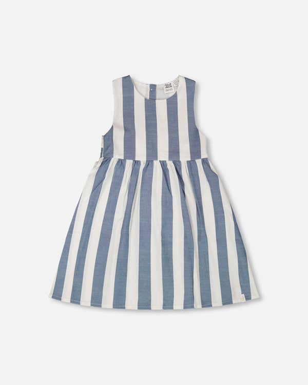 Sleeveless Dress White And Blue Stripes - H30Q88_3H196