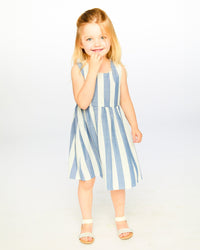 Sleeveless Dress White And Blue Stripes - H30Q88_3H196