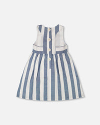 Sleeveless Dress White And Blue Stripes - H30Q88_3H196