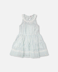 Multi-Tiered Dress White And Blue Stripes - H30Q89_3H197