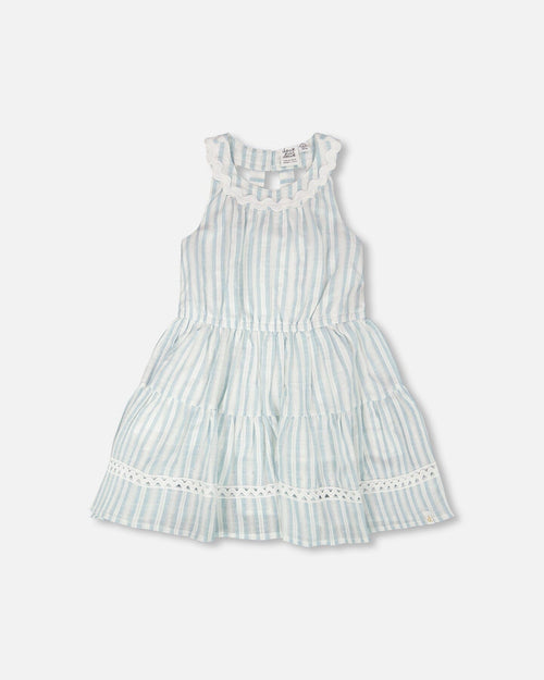 Multi-Tiered Dress White And Blue Stripes - H30Q89_3H197