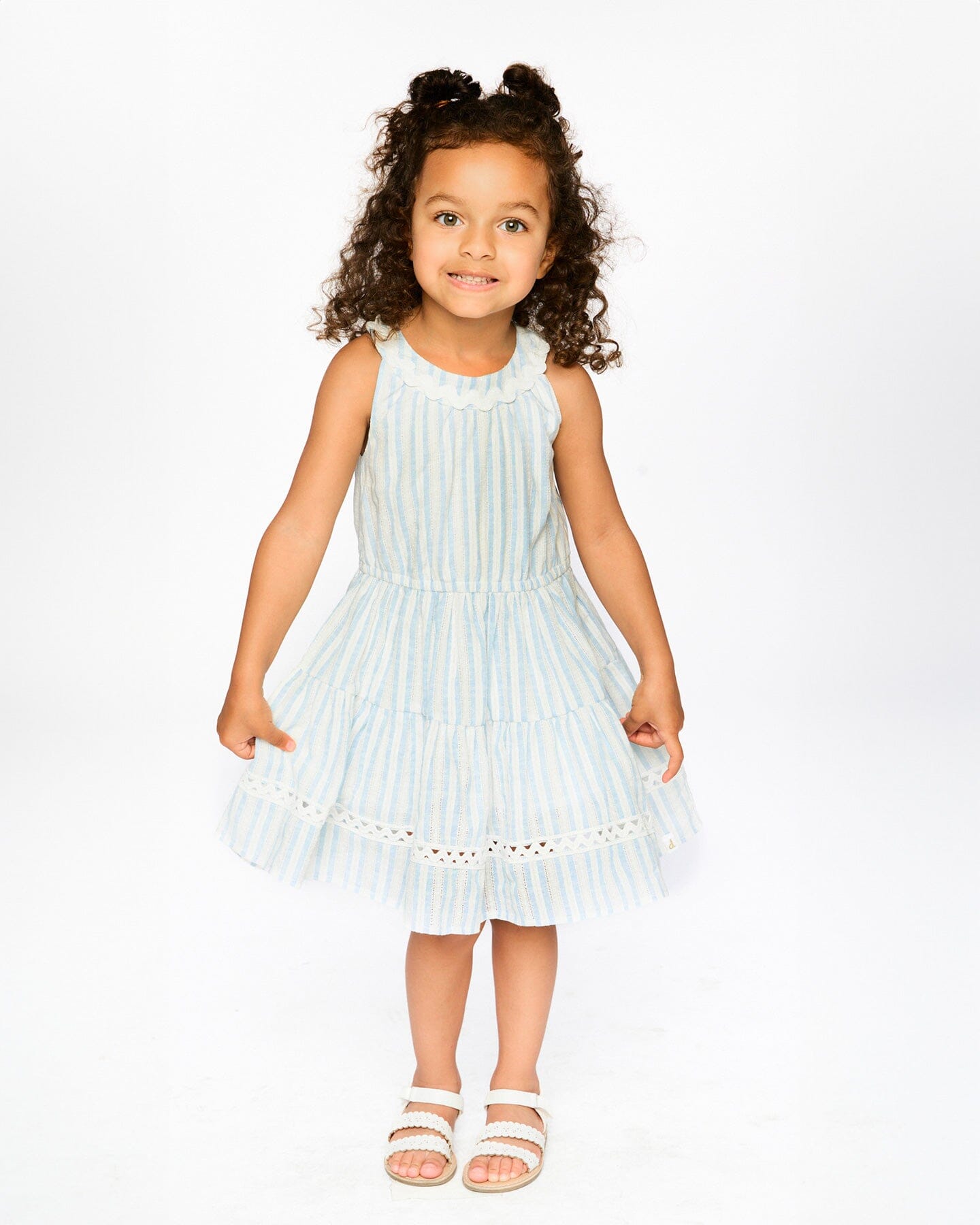 Multi-Tiered Dress White And Blue Stripes - H30Q89_3H197