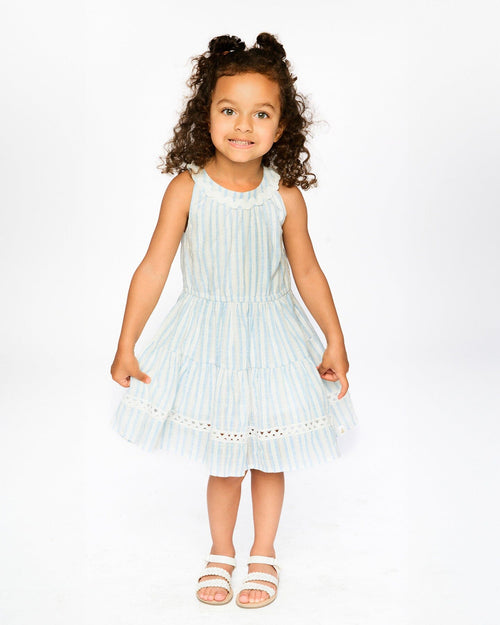 Multi-Tiered Dress White And Blue Stripes - H30Q89_3H197