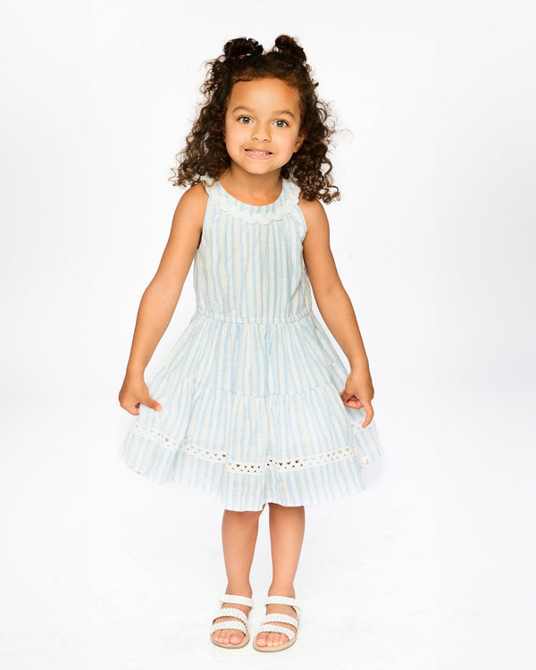 Multi-Tiered Dress White And Blue Stripes - H30Q89_3H197