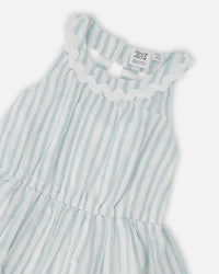 Multi-Tiered Dress White And Blue Stripes - H30Q89_3H197