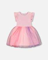Robe bi-matière en tulle rose pâle