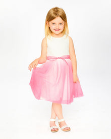Bi-Material Pleated Mesh Dress White And Pink - H30Q93_01000
