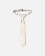 Neck Tie White And Sand Check - H30RCR_3H214