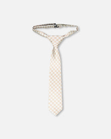 Neck Tie White And Sand Check - H30RCR_3H214