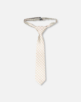 Neck Tie White And Sand Check - H30RCR_3H214