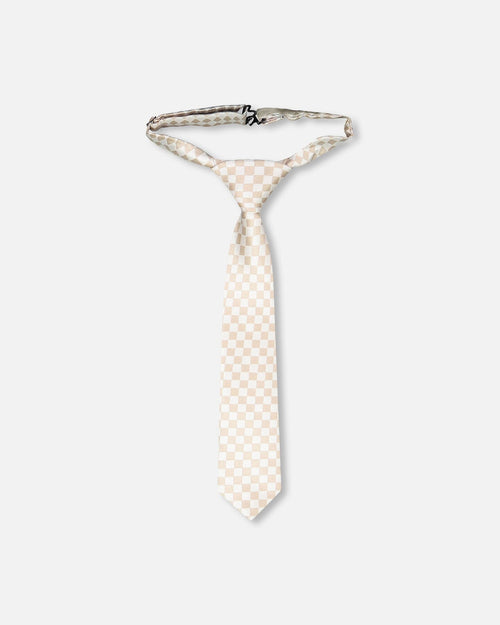 Neck Tie White And Sand Check - H30RCR_3H214