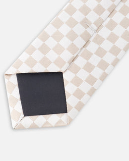 Neck Tie White And Sand Check - H30RCR_3H214