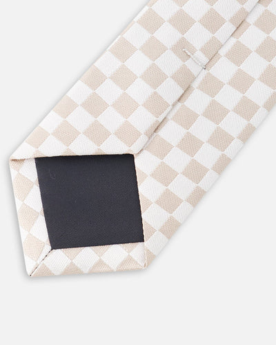 Neck Tie White And Sand Check - H30RCR_3H214