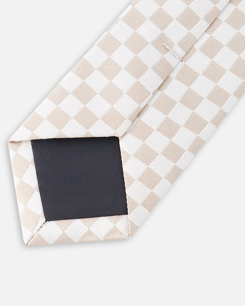 Neck Tie White And Sand Check - H30RCR_3H214