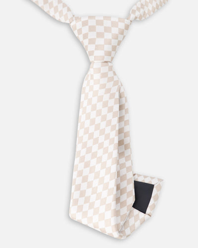 Neck Tie White And Sand Check - H30RCR_3H214