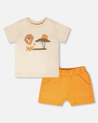 Organic Cotton T-Shirt And Short Set Beige And Orange - H30S10_01001