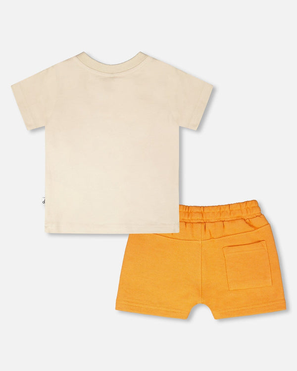 Organic Cotton T-Shirt And Short Set Beige And Orange - H30S10_01001