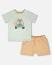 Organic Cotton T-Shirt And Short Set Mint Green And Beige - H30S10_03260