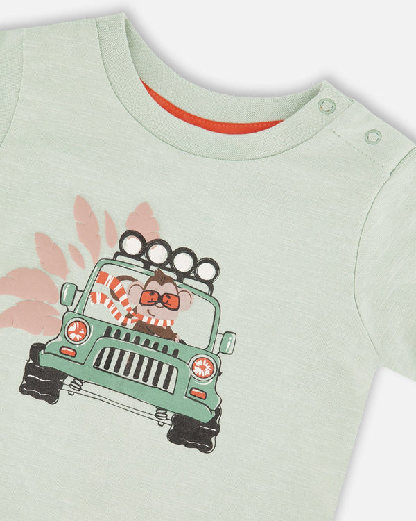 Organic Cotton T-Shirt And Short Set Mint Green And Beige - H30S10_03260