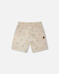 Poplin Shorts Beige Safari Print - H30S26_3H100