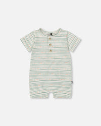 Organic Cotton Romper White Printed Mint Green Lines One-Piece & Baby Rompers Deux par Deux 