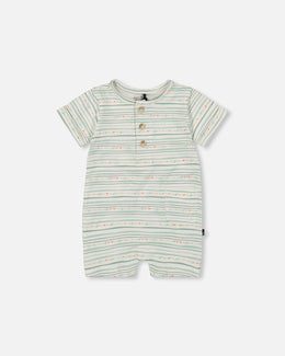 Organic Cotton Romper White Printed Mint Green Lines One-Piece & Baby Rompers Deux par Deux 