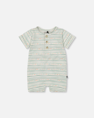 Organic Cotton Romper White Printed Mint Green Lines One-Piece & Baby Rompers Deux par Deux 