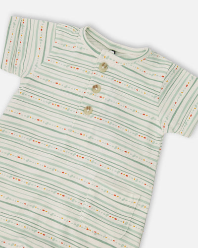 Organic Cotton Romper White Printed Mint Green Lines One-Piece & Baby Rompers Deux par Deux 