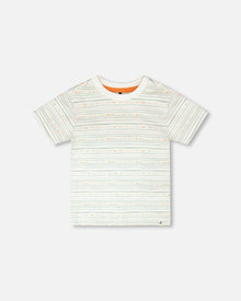 Organic Cotton T-Shirt White Printed Mint Green Lines - H30S71_3H102
