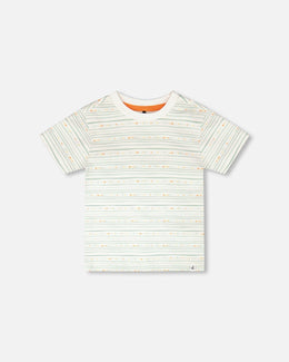 Organic Cotton T-Shirt White Printed Mint Green Lines - H30S71_3H102