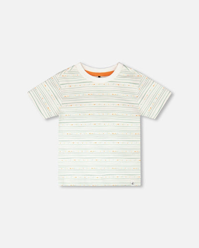 Organic Cotton T-Shirt White Printed Mint Green Lines - H30S71_3H102