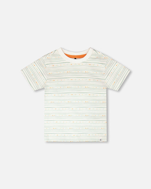 Organic Cotton T-Shirt White Printed Mint Green Lines - H30S71_3H102