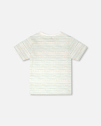 Organic Cotton T-Shirt White Printed Mint Green Lines - H30S71_3H102