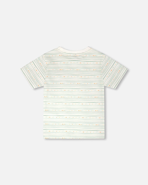 Organic Cotton T-Shirt White Printed Mint Green Lines - H30S71_3H102