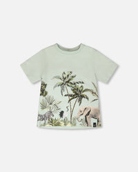Organic Cotton T-Shirt Mint Green Safari Print - H30S72_03260