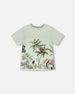 Organic Cotton T-Shirt Mint Green Safari Print - H30S72_03260