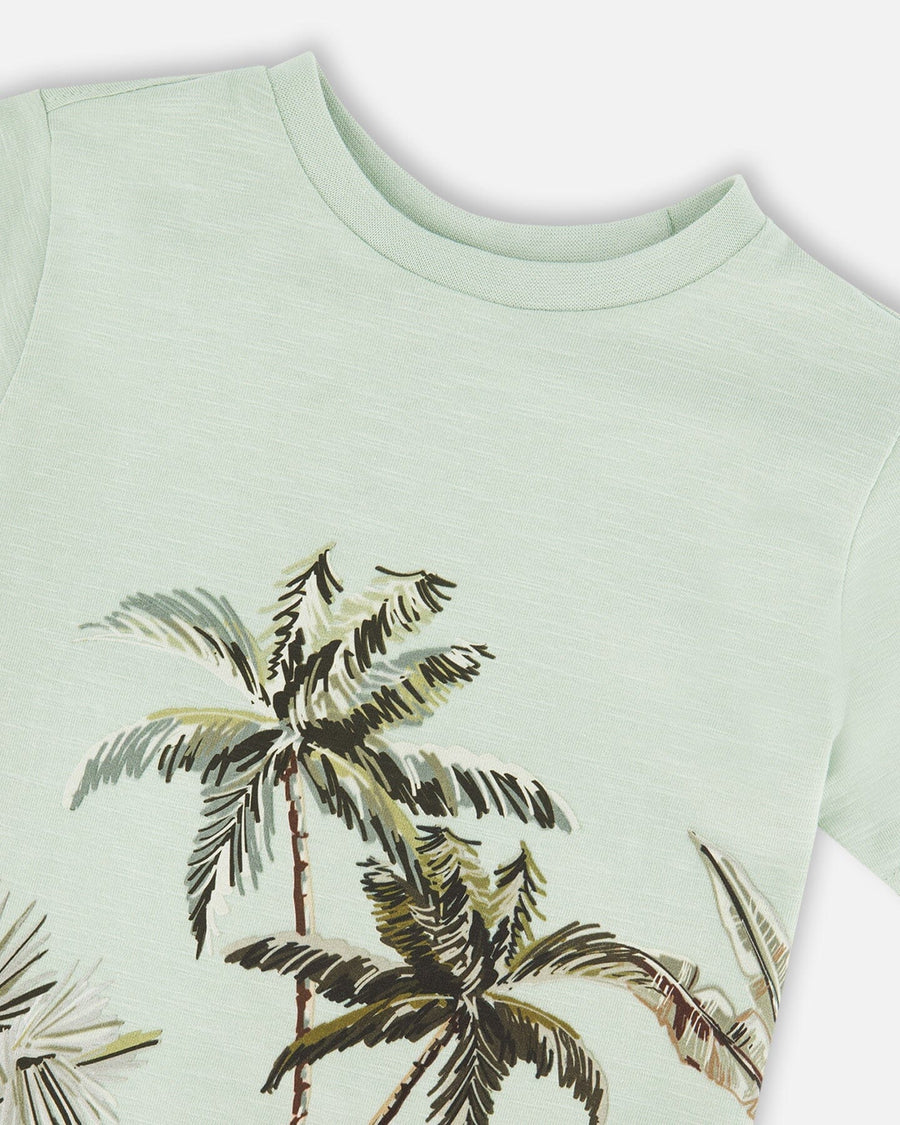 Organic Cotton T-Shirt Mint Green Safari Print - H30S72_03260