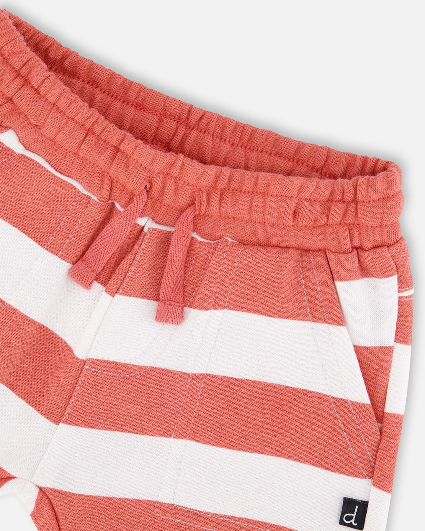 Organic Cotton T-Shirt And Short Set Blue And Brick Stripes - H30T10_04840