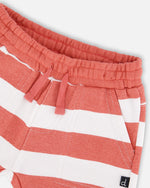 Organic Cotton T-Shirt And Short Set Blue And Brick Stripes - H30T10_04840